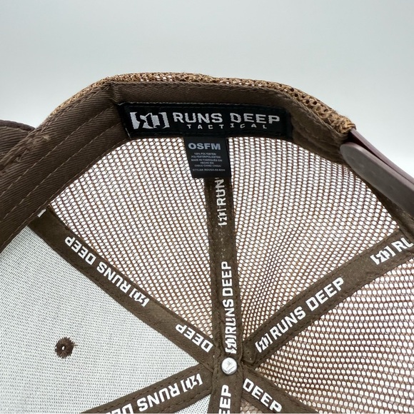 Runs Deep Tactical Coyote Tan Camo Trucker Cap with American - Picture 6 of 7